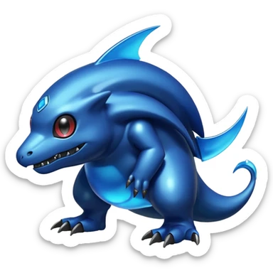 Dusky Glossy Oil-Sheen Blackened Blue Pokémon-Fakémon-Digimon-Creature, (full body) sticker