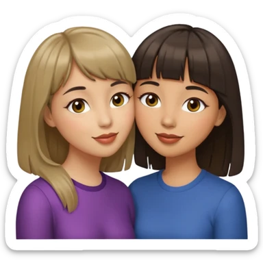 lesbians at their wedding day-one of them with olive skin dark hair with bangs and hazel eyes and the other with light skin light brown hair and grey eyes kissing sticker