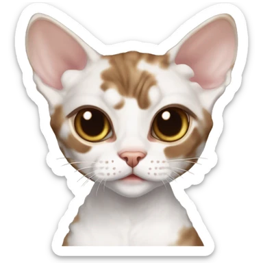 Koritsa is a playful and cuddly brown and white Devon Rex with curly fur and big, expressive eyes. She loves laps, cozy blankets, and brightening your day with her gentle purrs. sticker
