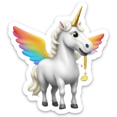 a unicorn with wings that has money stuck on it's horn sticker