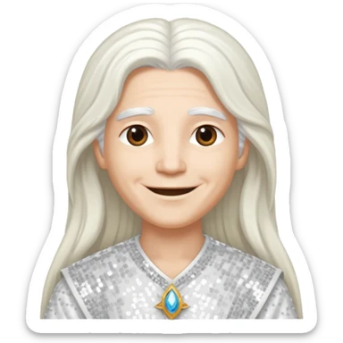 God from The Bible with long white hair, white sequin outfit sticker
