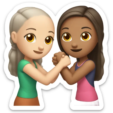 Girl with no hair and medium brown skin arm wrestling with a girl who brown hair and light skin  sticker