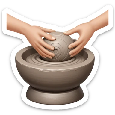 two hands kneading a ball of clay over a silver pottery wheel sticker