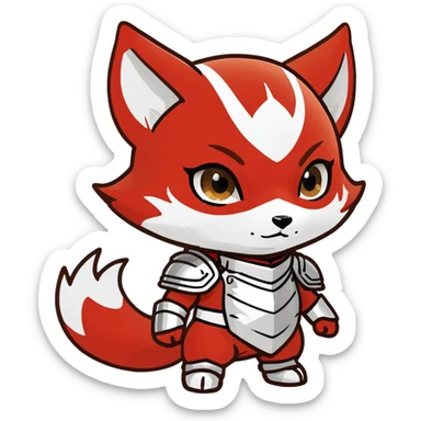 red white Chibi baby cute kitsune defensive  sticker