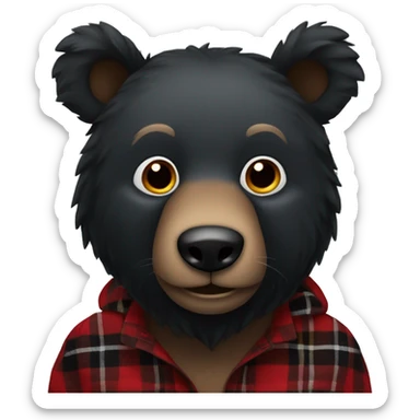 Black bear with red and black flannel  sticker