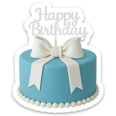 blue birthday cake with white ribbons, remove background sticker