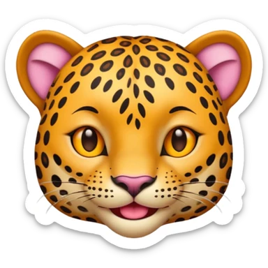 A leopard with smile and mouth closed, A pink flower with a yellow center is tucked behind its right ear
 sticker