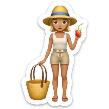 full body woman with straw hat sticker