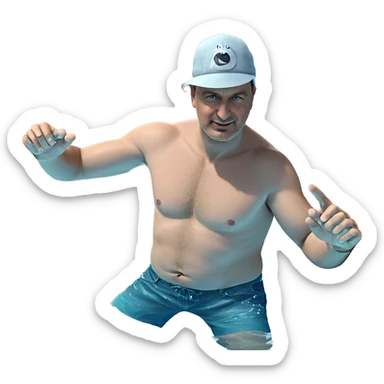 boy in water with hat sticker