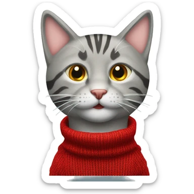 gray tabby cat in red knitted sweater sticker