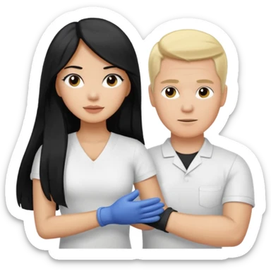 Philippines woman with long hair is massaged from a blond white man sticker