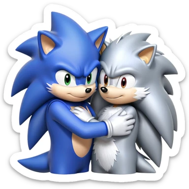 Sonic the Hedgehog and Silver the Hedgehog hugging each other sticker