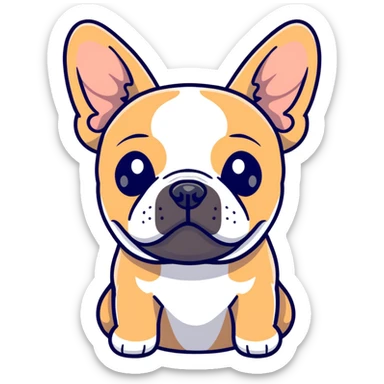 tan French bulldog face, no body, close-up portrait sticker