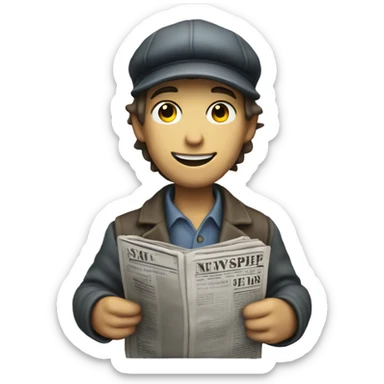 A newsboy selling a newspaper with white skin sticker