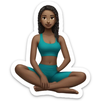 Yoga girl sitting legs crossed teal crop top blue eyes sticker