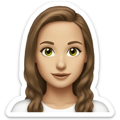 beautiful girl with long hair, brown hair, brown green eyes, looks like natalie portman, smiling at the camera sticker