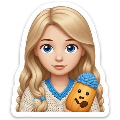 White Girl with long light brown slightly blonde ish hair and blue eyes who likes crocheting sticker
