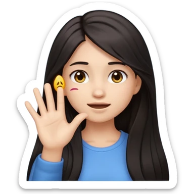 Animated girl dark long hair emoji tapping right side of the head with her hand with duh facial expression  sticker