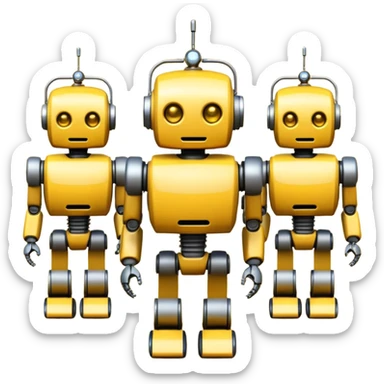 AI robots marching, yellow sticker