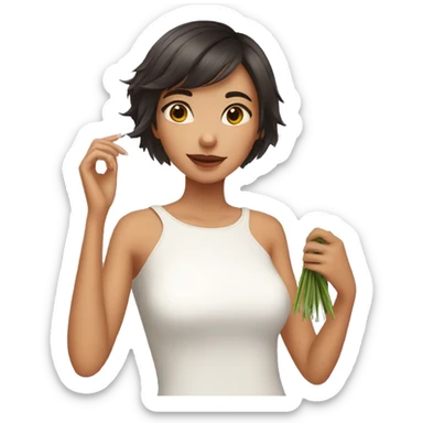 girl taking mirror selfie holding flowers short hair sticker