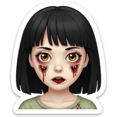 Zombie girl with bangs of black hair and dark brown eyes  sticker