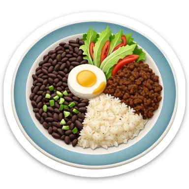 Food plate divided in 4 parts: rice, black bean, minced meat and salad

 sticker