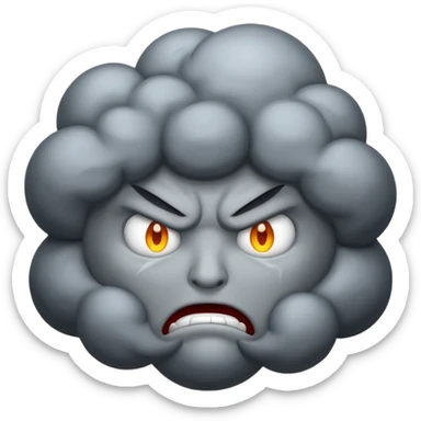 angry Thunderstorm Cloud, face, gray sticker