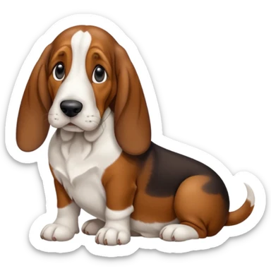 Basset hound with smaller ears, brown face black nose and ears. White belly chest and feet sticker
