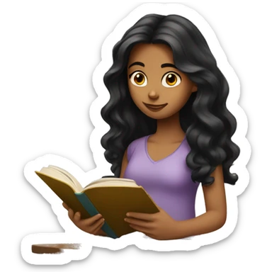 Girl with long wavy black hair reading a book  sticker
