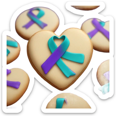 Heart cookie, teal purple suicide awareness ribbon sticker