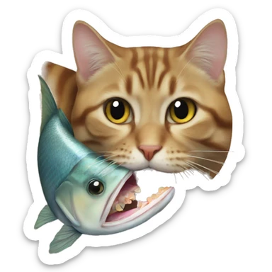 fish eating cat. sticker