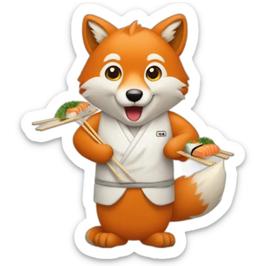 un renard qui mange un sushi sticker