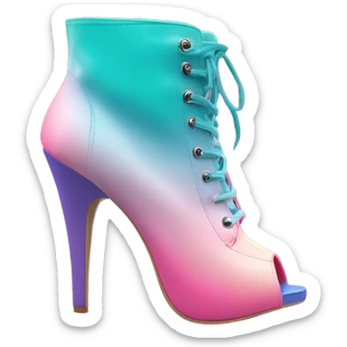 Realistic isolated top view of a pair of bubblegum pink,periwinkle,dark teal,and pastel pink ombre peep toe high heel ankle bootie boots. sticker