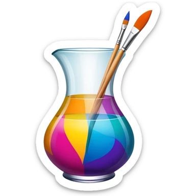 Glass painting icon, hand-painted colorful patterns on a glass surface, visible fine paintbrush and glass object like a vase or decorative plate, bright vibrant colors, no finished artwork, just the painting process, minimalistic style, clean lines, transparent background. sticker