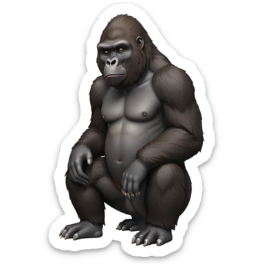 cinematic-gorilla-realistic-full-body-sitting-emoji,-exuding-strength,-thick-dark-fur-in-the-light,-head-tilted-dramatically,-deep-dark-eyes-filled-with-intense-intelligence,-simplified-yet-realistic-focused-features,-highly-detailed,-glowing-with-an-almost-sarcastic-glow sticker