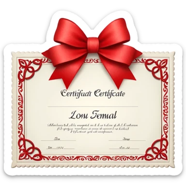 a white certificate with a bow on a black background. Lots of details. perspective sticker