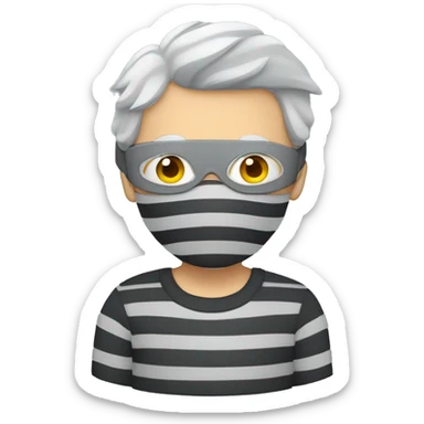 Burglar with eye mask and striped jumper and grey hair sticker