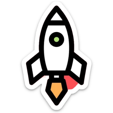 red circular button with rocket ship logo sticker