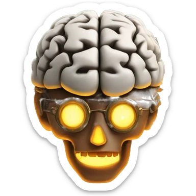steampunk brain on fire sticker