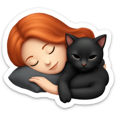 Red hair girl sleeping with black kitty sticker