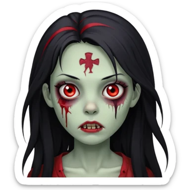 Garota zumbi cabelo longo preto, mechas vermelhas SOMENTE nas laterais, na frente da cabeça sticker