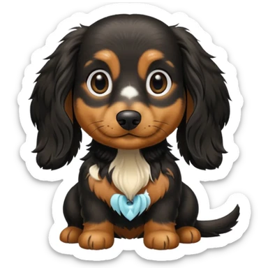 Black and cream long haired dachshund getting groomed sticker