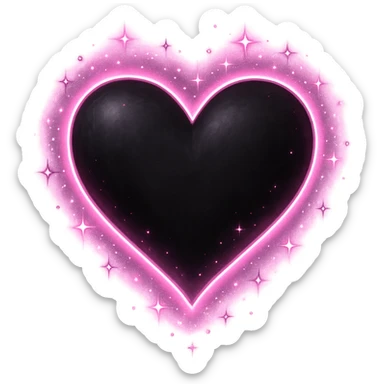 goth sakura black heart with glowing pink outline and magical sparkles, remove background sticker
