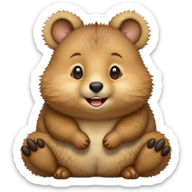 cinematic-quokka-realistic-emoji,-small-round-frame-balanced-on-tiny-strong-hind-legs,giant-fluffy-cheeks-large-smile-fluffy-brown-fur-radiating-a-warm-softness,-big-round-eyes-filled-with-joy, realistic emoji zoomed in sticker