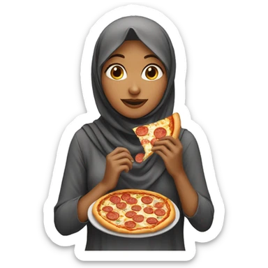 A girl with hijab eating pizza sticker