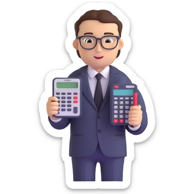 male accountant in business suit with glasses and calculator sticker