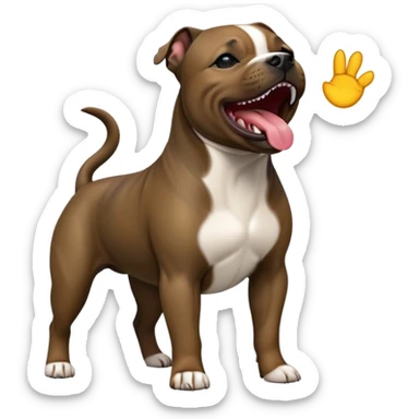 cinematic-[yawning Staffordshire bull terrier]-realistic-full-body-standing-emoji,-tail-resting-loosely-beside-its-paws,-head-tilted-dramatically, -sleek-[dark solid brindle]-fur,-simplified-yet-realistic-focused-features,-highly-detailed,-glowing-with-an-almost-sarcastic-glow sticker