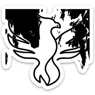 Add a fiery background with flames to the cool phoenix, keep the minimalist outline style with clean black outlines and no fill. sticker