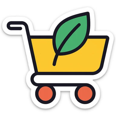 shopping cart with a tea leaf motif, clean and modern ecommerce icon sticker
