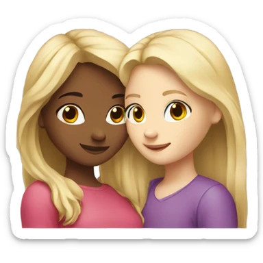 Best friends blonde girl and brunette girl hugging (with heart) sticker